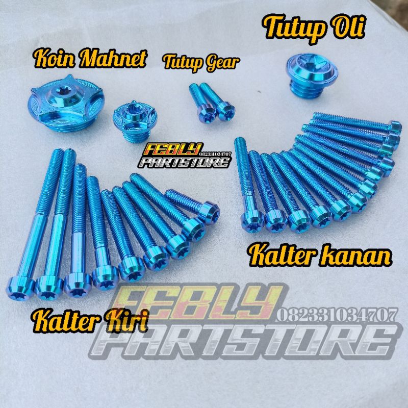 BAUT TITANIUM SET MESIN CB GL MEGAPRO TIGER GL100 GL 100 BAUT TITANIUM KALTER KANAN KIRI BAUT TITANI