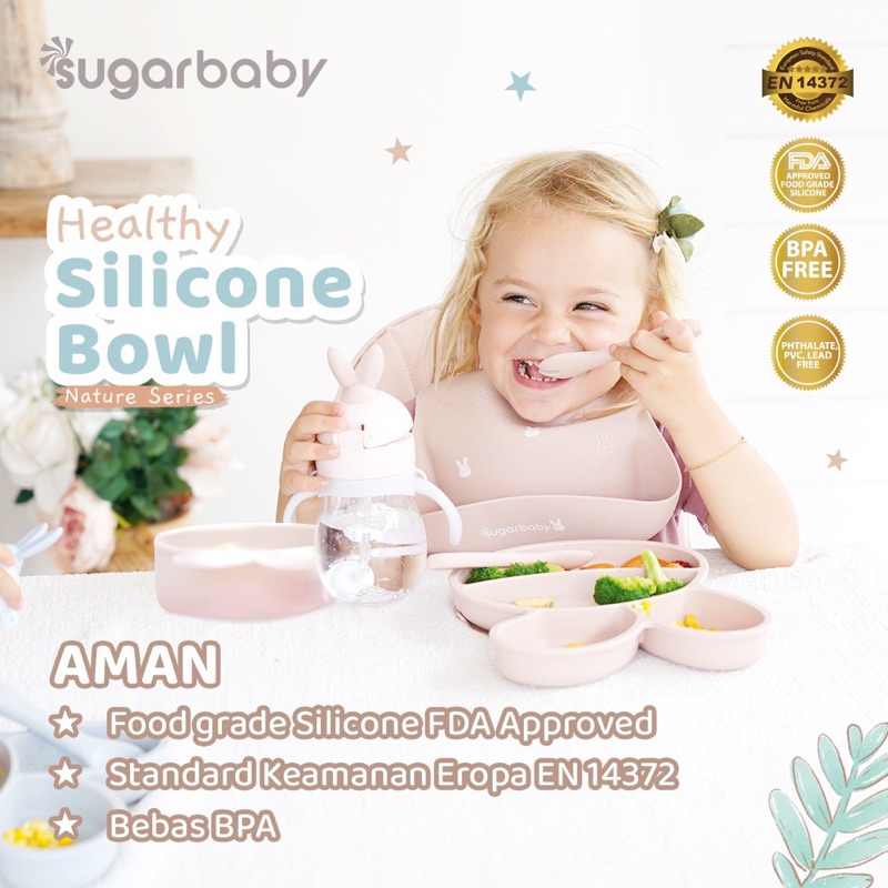 SUGAR BABY - HEALTHY SILICON BOWL - Sugarbaby Dino and bunny - Mangkok Silikon Anak Mpasi