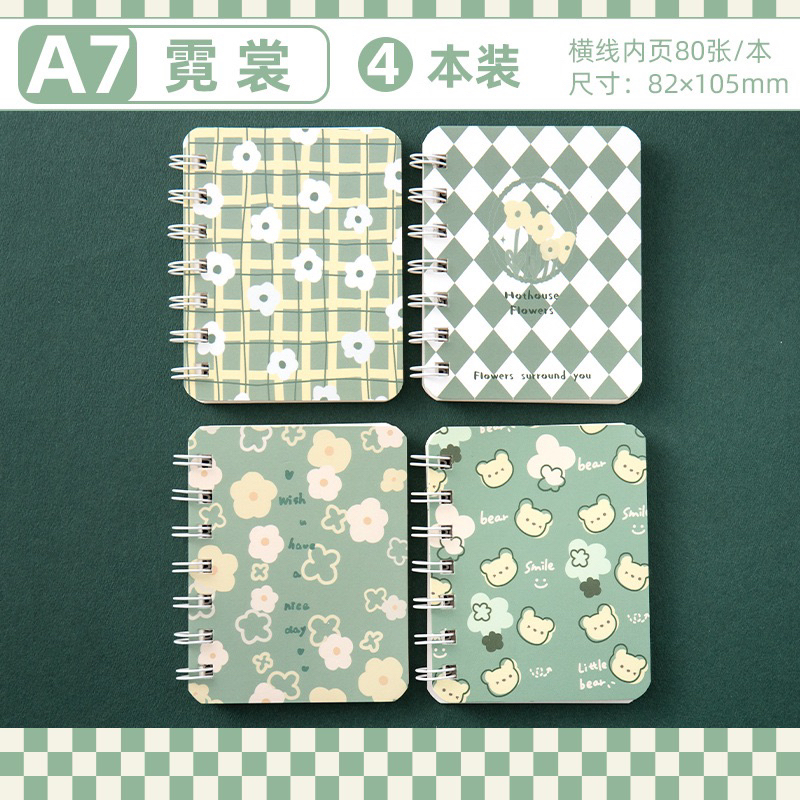 1 pcs Buku / Notebook Mini Ring A7 Motif-Hijau bear bunga