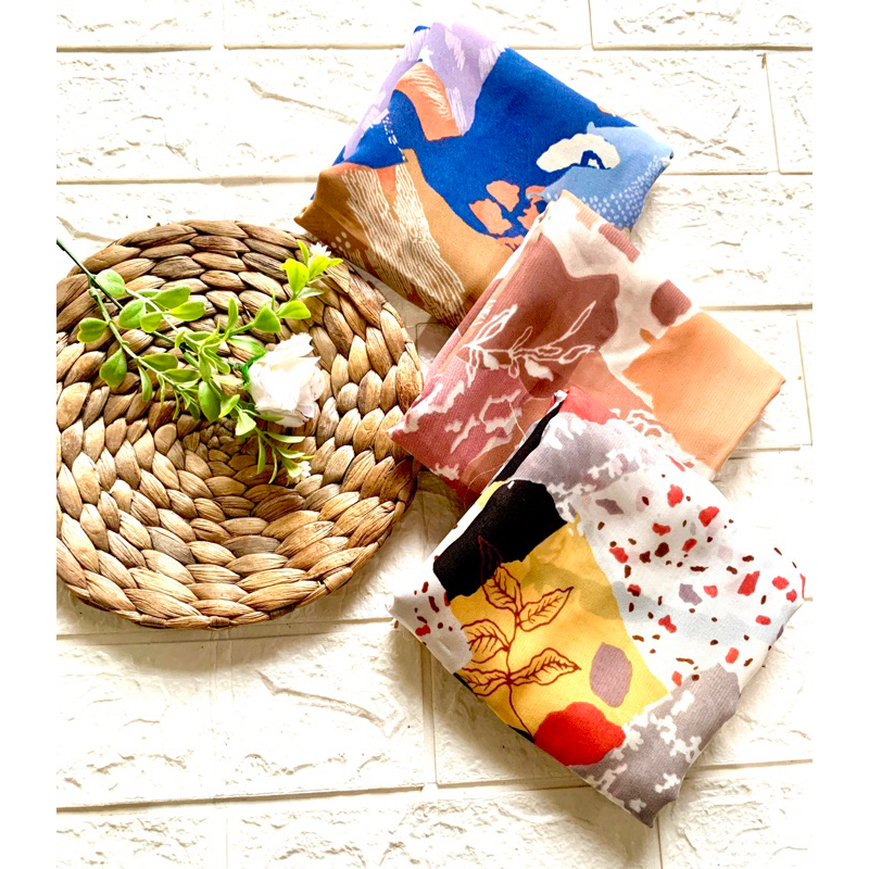 Kerudung Segi Empat Bella Motif Chiffon Vine Lasercut Double Hycon