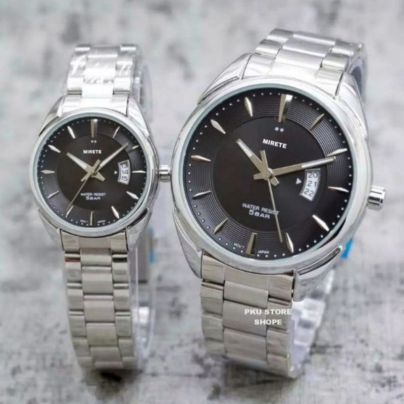 JAM TANGAN COUPLE MIRETE ORIGINAL STRAP RANTAI TANGGAL AKTIF PRIA DAN WANITA TAHAN AIR  /JAM TANGAN IMPORT QUARTZ ANALOG MEWAH ELEGAN REALPICT DIJAMIN SESUAI FOTO