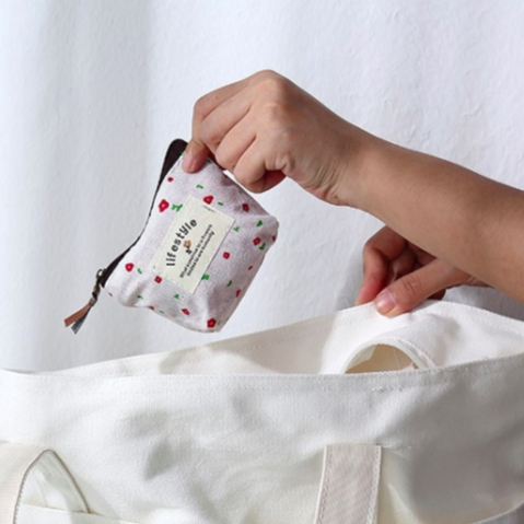 Pouch Dompet Koin Resleting LIFESTYLE KANVAS Dompet Serbaguna Sleting Motif Bunga - BUM
