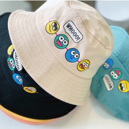 Topi Bucket Anak Tali Emoji Usia 1 - 4 Tahun Topi Bucket Hat Cewek Cowok