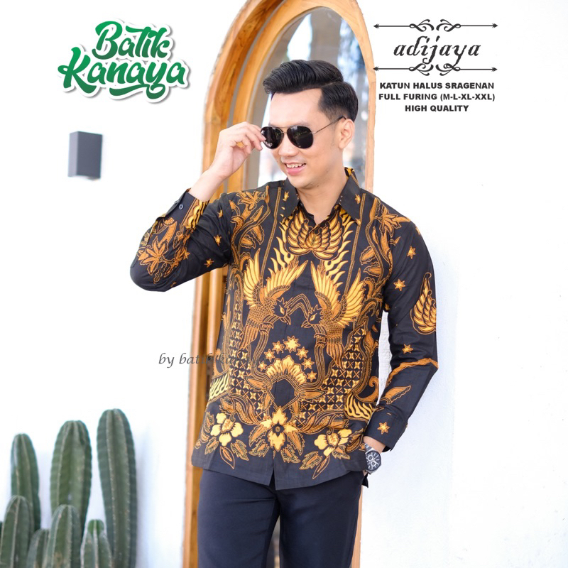 ADHIJAYA Kemeja batik pria lengan panjang modern Full Furing