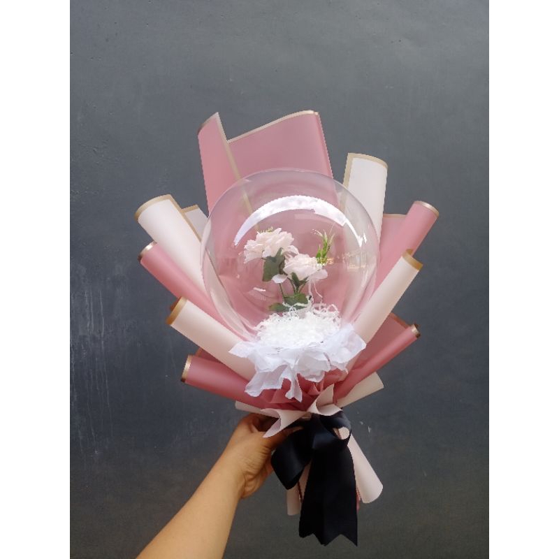 BUCKET BALON ISIAN BUNGA - bucket balon isian bunga artificial