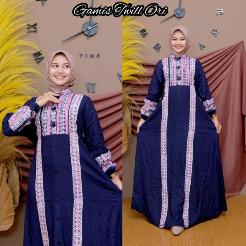 gamis twil ori model klok kancing busui terbaru terlaris bisa cod