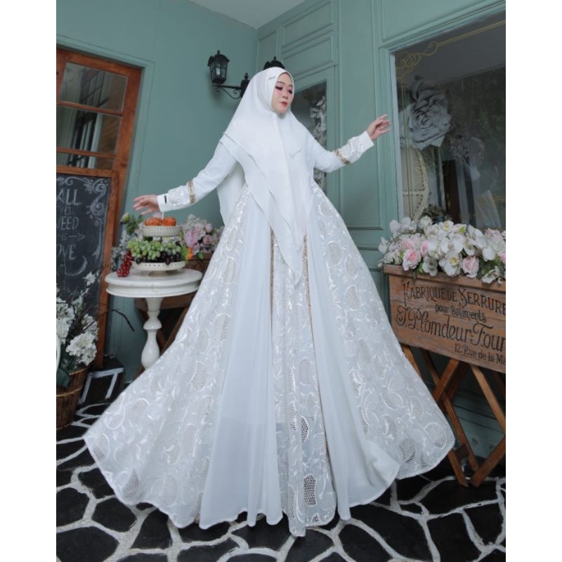 GAMIS WANITA TERBARU / GAMIS SYARI PUTIH MEWAH / RAYA BY BARAYA SYARI / GAMIS SYARI PREMIUM