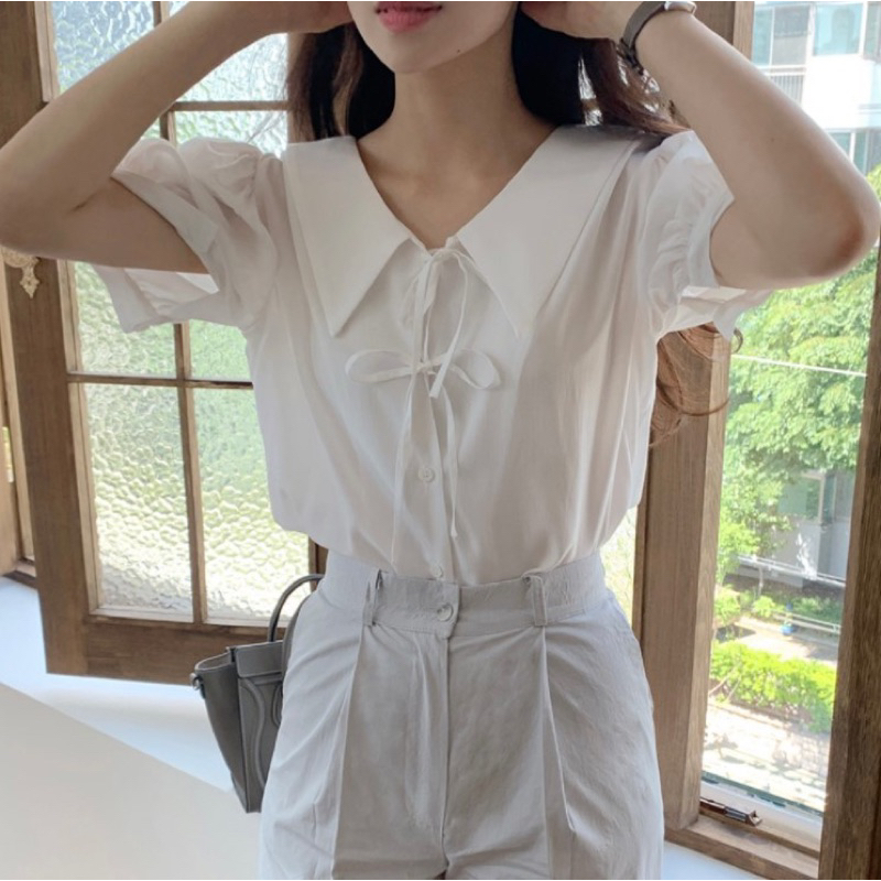 [TERA]Blouse wanita lengan pendek pita kancing Korea Style