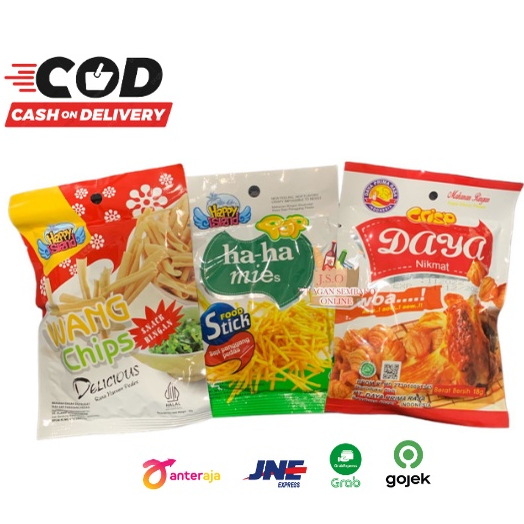 (JSO) Wang Chips Ha Ha Mie Daya Crispy Siput 22gr Snack HALAL Ciki Rasa Sapi Panggang Harum Manis Manis Pedas Snack Cemilan Anak Murah