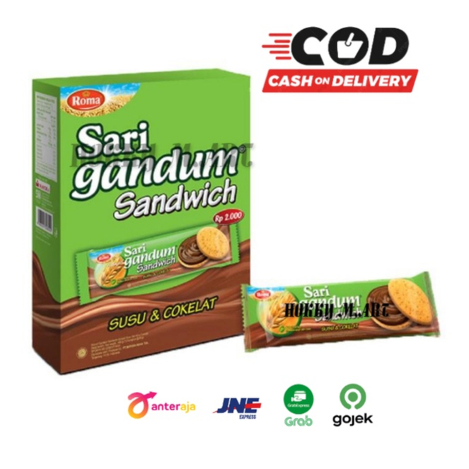 

(HOKKY) Roma Sari Gandum Sandwich Susu & Coklat 39gr Snack Cemilan Anak Sehat Murah