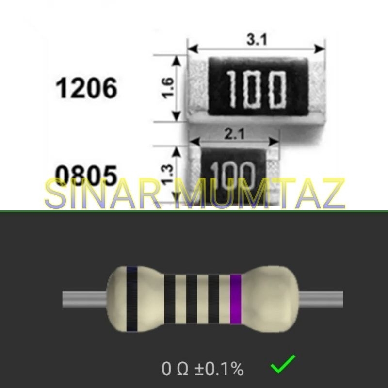 10 biji Resistor stel arus 1/4film/1206 SMD 1,2/1,5/1,8/2/2,2/2,4/2,7/3/3,3/3,6/3,9/5,6/6,8 0hm