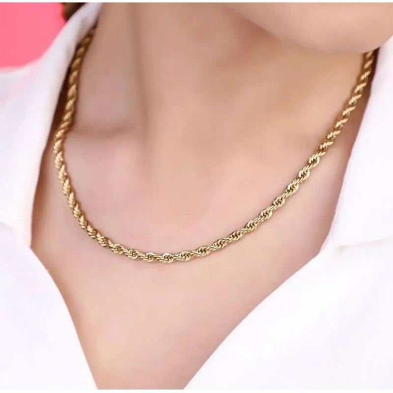 kalung emas tambang titanium anti karat korea + box