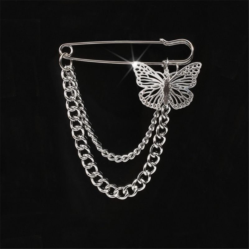 brooch butterfly chain/ pin Bros bross kupu rantai layer layering silver