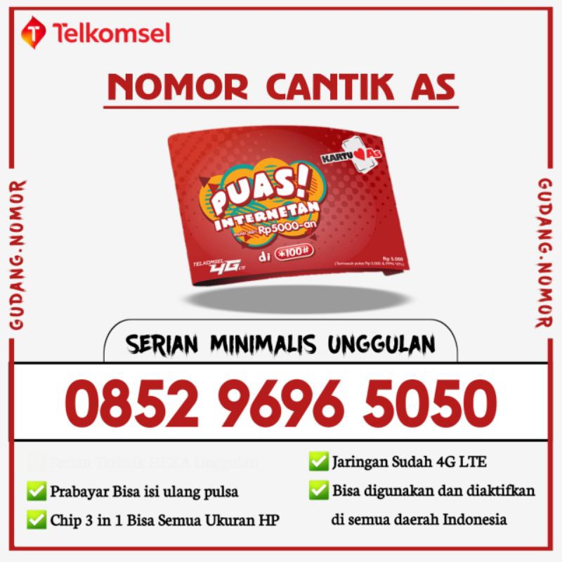 Kartu AS Cantik Nomor Cantik AS Telkomsel Cantik 96965050