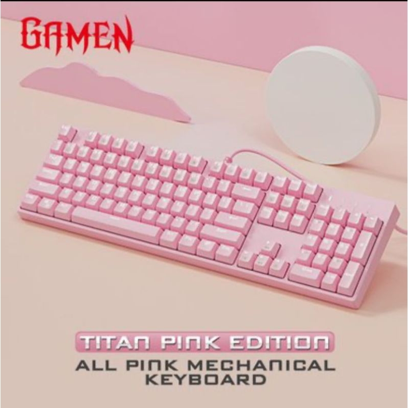 GAMEN Titan Keyboard Mechanical Pluggable Switch Gaming Keyboard Mekanikal Pink Edition