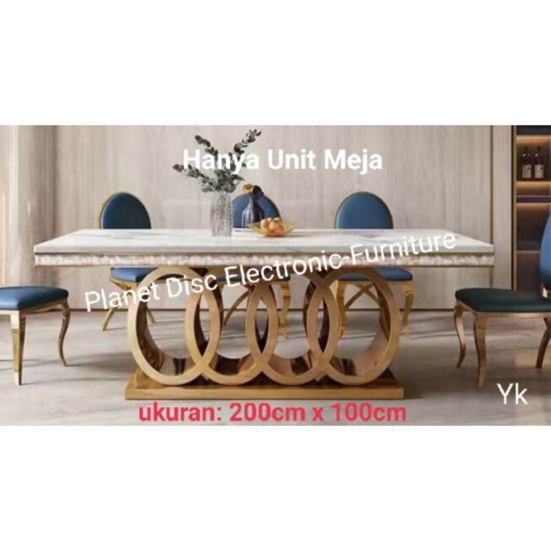 Meja Makan Marmer 200cm kaki Besi Stainless Gold Dining Table