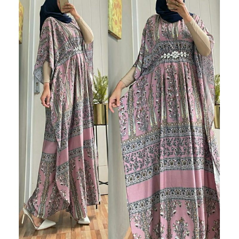 Laluna Kaftan, KAFTAN LEBARAN CANTIK MODIS BAHAN RAYON IMPORT MIX MUTIARA FIT XXL LD 120 TERMURAH TERLARIS OOTD