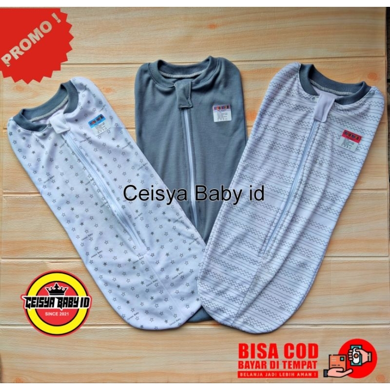 3 pcs bedong bayi instan resleting motif abu abu