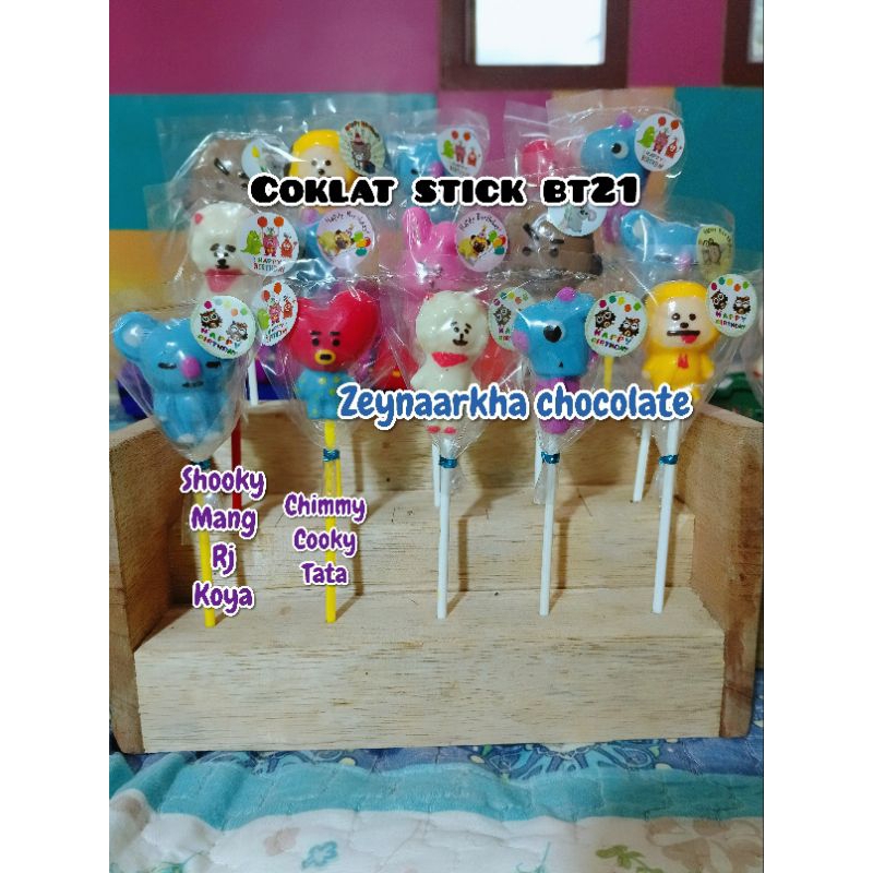

coklat souvenir wedding, birthday, Khitan dll, coklat stik loli bt21 coklat stik bts
