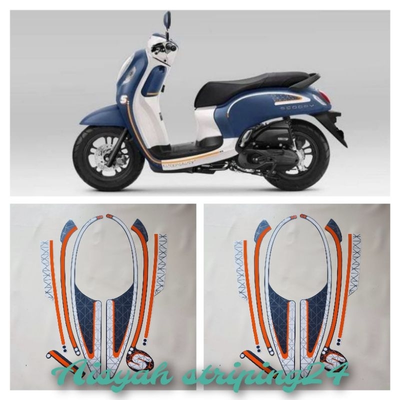STIKER STICKER STRIPING LIS LES BODY MOTOR HONDA SCOOPY FASHION 2022 2023 MATTE BLUE