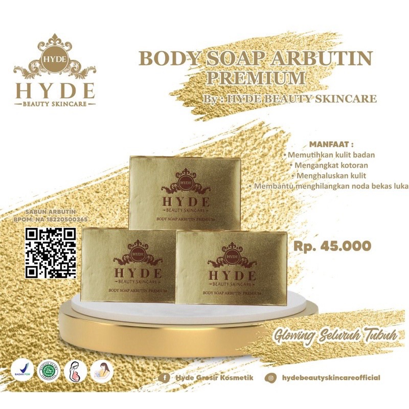 BODY SOAP ARBUTIN PREMIUM SABUN EXTRA WHITENING HYDE BEAUTY SKINCARE 100%