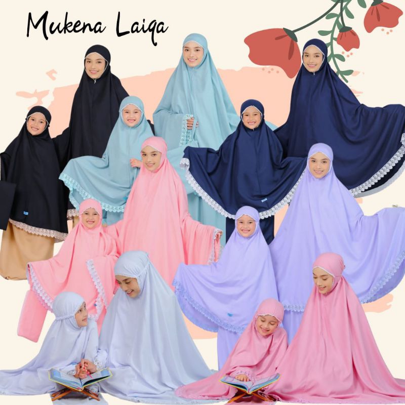 Mukena Laiqa Anak dan Dewasa by Gynura Kids Bahan Katun Polymicro / Mukena Polos Anak dan Dewasa