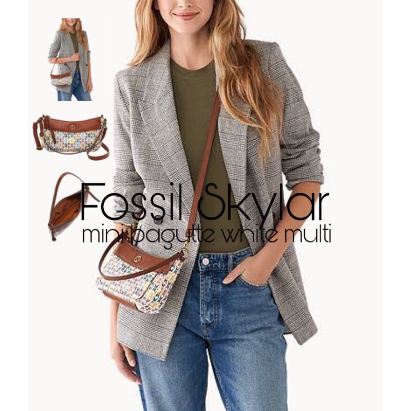 Tas wanita 2 in 1 Skylar mini baguette white multi