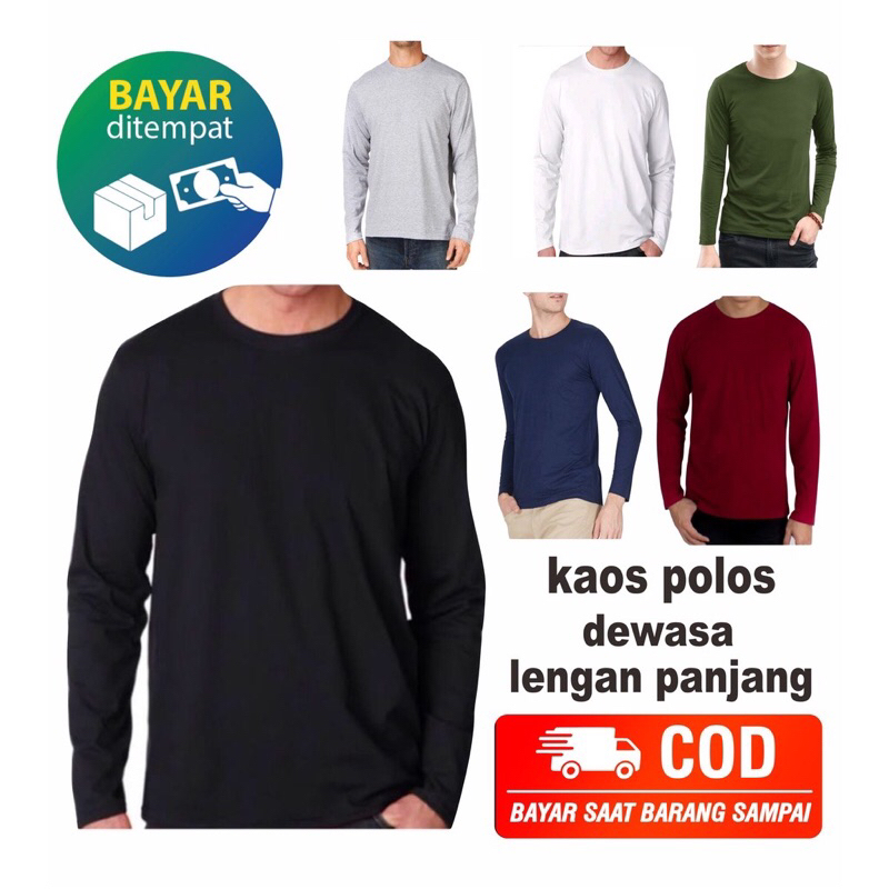Kaos Polos Dewasa Lengan Panjang Baju Pria Lengan Panjang Koas Polos Unisex Baju Atasan Panjang Ukur