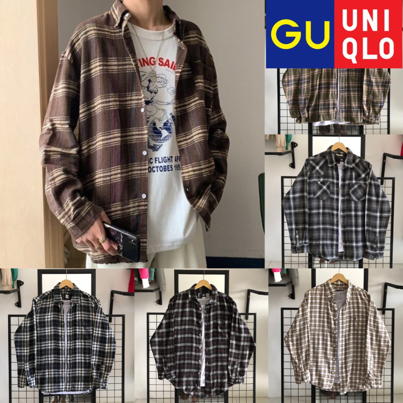 [PART 1 FLANEL] KEMEJA UNIQLO KEMEJA FLANEL UNISEX COWOK CEWEK| KEMEJA LENGAN PANJANG OVERSIZE (THRIFT SHOP)