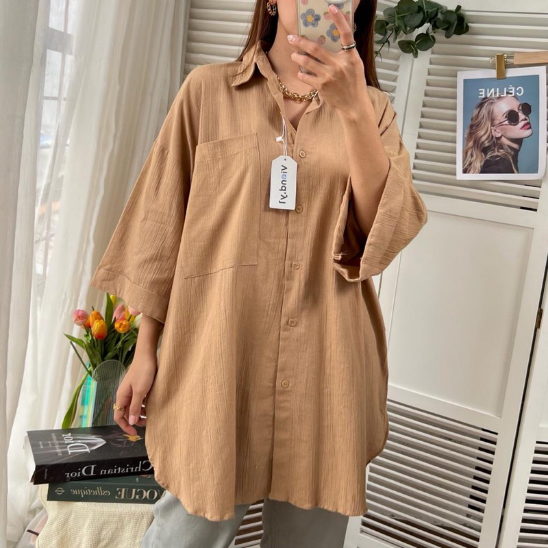 Tunic Linen Kemeja Oversize wanita Ld 142 cm E45