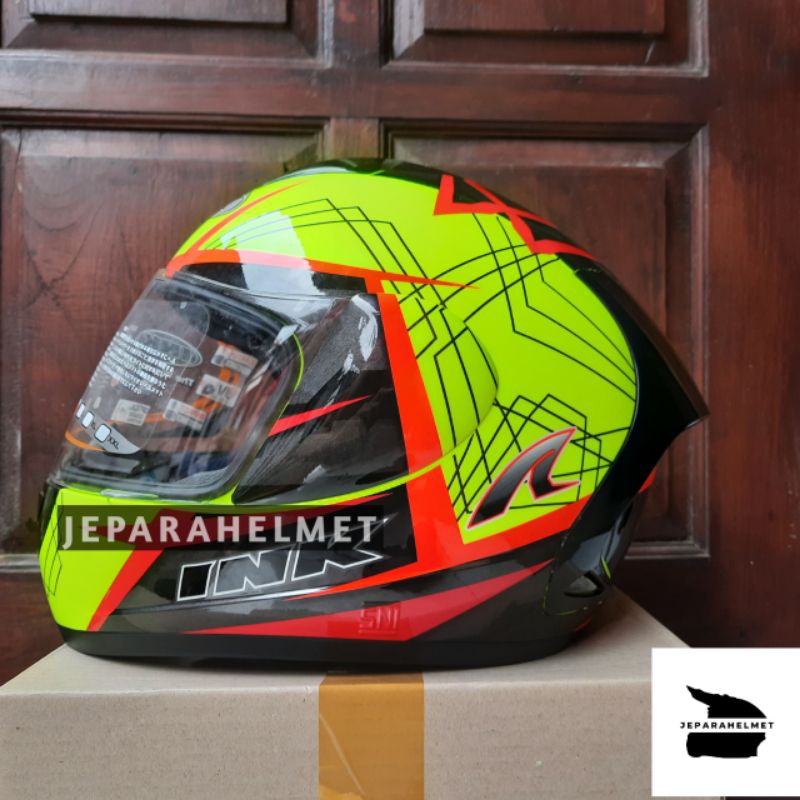 Helm INK CL MAX Seri Motif #3 Yellow Red Glossy | INK CL MAX Fullface Seri #3 Yellow Red Gloss Origi