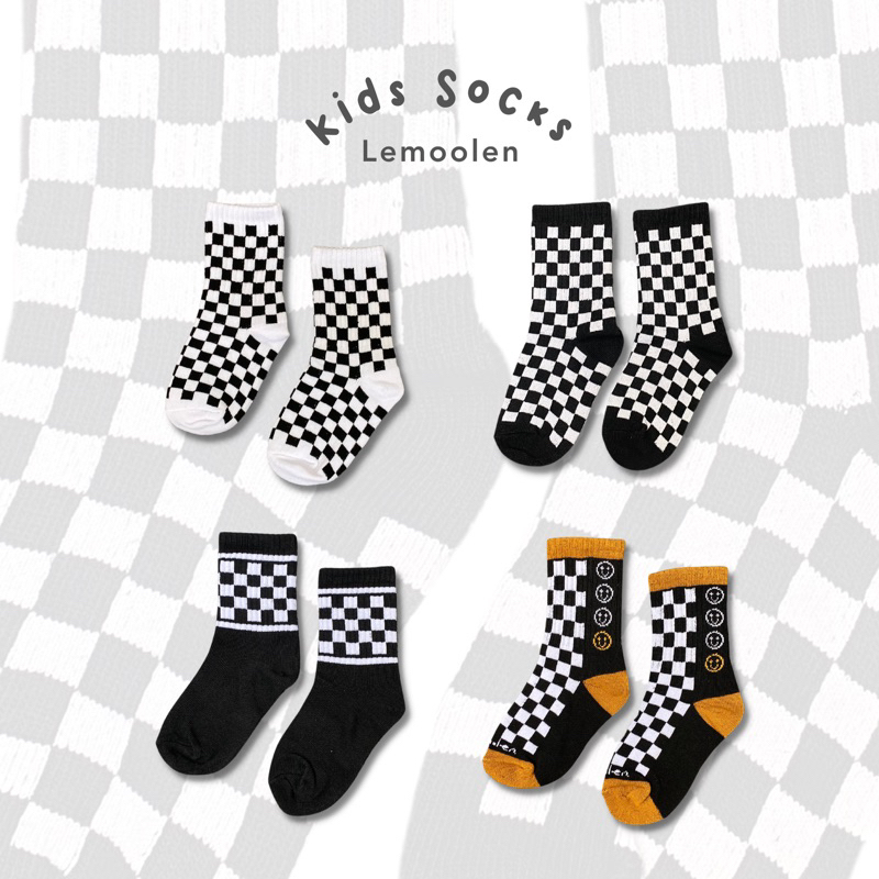 Lemoolen - NEW! Checkerboard Series Socks Kids 1-5th Premium | Kaoskaki Anak Unisex Motif Catur | Kaos kaki baby checkerboard