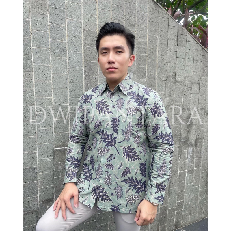 Batik Arosuka Hijau Mint, Batik Pria Premium, Lengan Panjang, Katun Furing