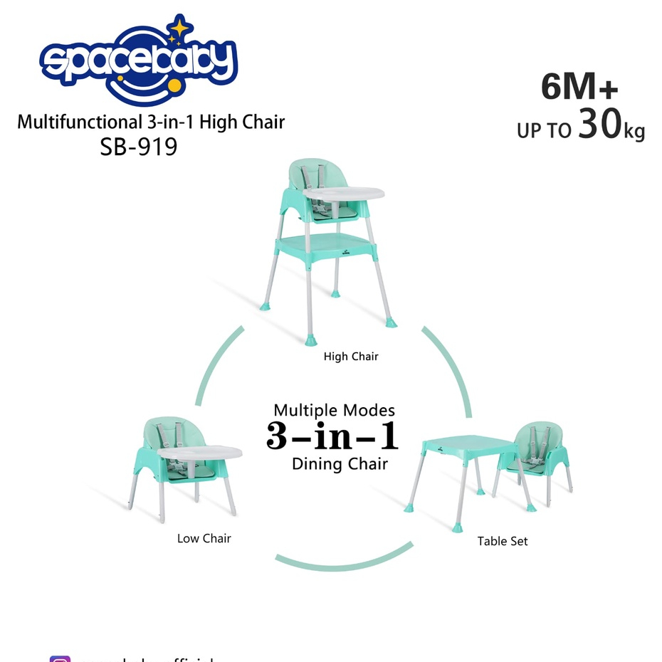 SpaceBaby SB 919 Baby Chair 3 IN 1 Booster Baby Seat 3IN1 SB919 Space Baby High Chair Kursi Makan Anak Bayi 3IN1 SB 917 SB917 SB 918 SB918