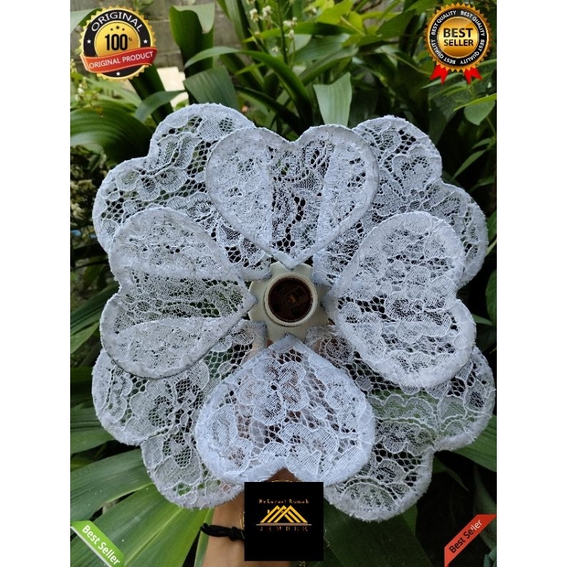 kelopak kap lampu bunga dekorasi love + fitingan  bahan bahan kain brukat murah cantik