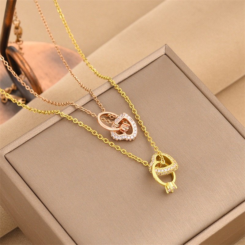 kalung hati double cincin titanium cantik ring heart