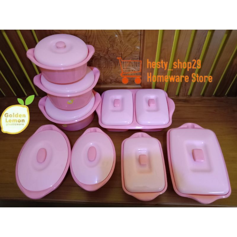 Basi Wadah Saji Pink Tempat Lauk Sayur Masakan + Tutup Tempat Prasmanan  GOLDEN LEMON