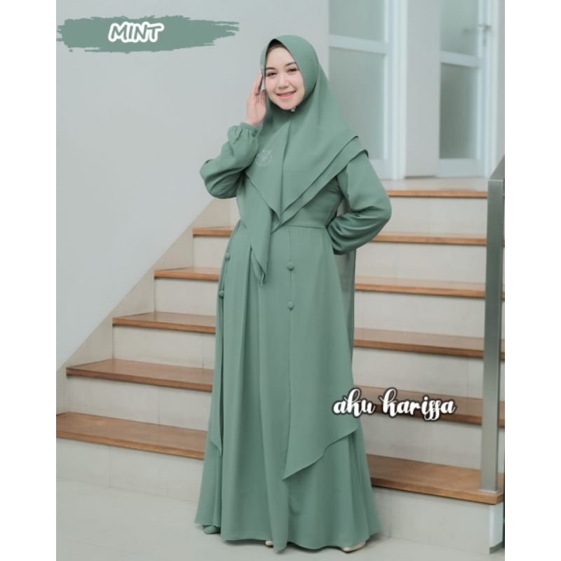 Gamis ceruty Nadifah dan Azeera babydoll set khimar ori aku karissa ready size xl xxl oversize lebaran series model keluaran terbaru