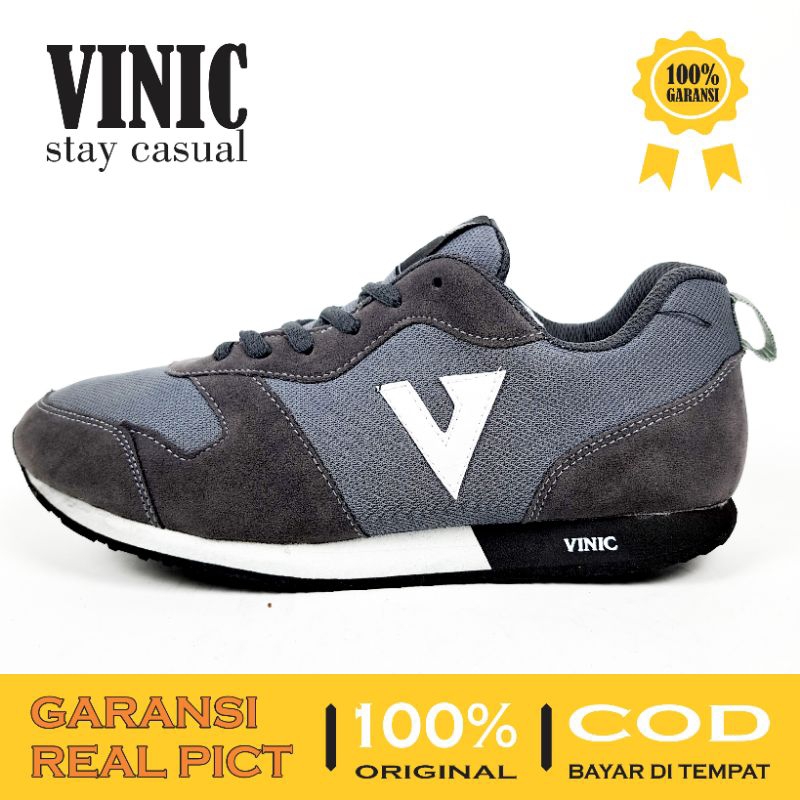 [ 100% ORIGINAL ] Sepatu SNEAKERS VINIC Abu abu  Putih - Sepatu Standard Rinning Tampilan Modern Grade Premium