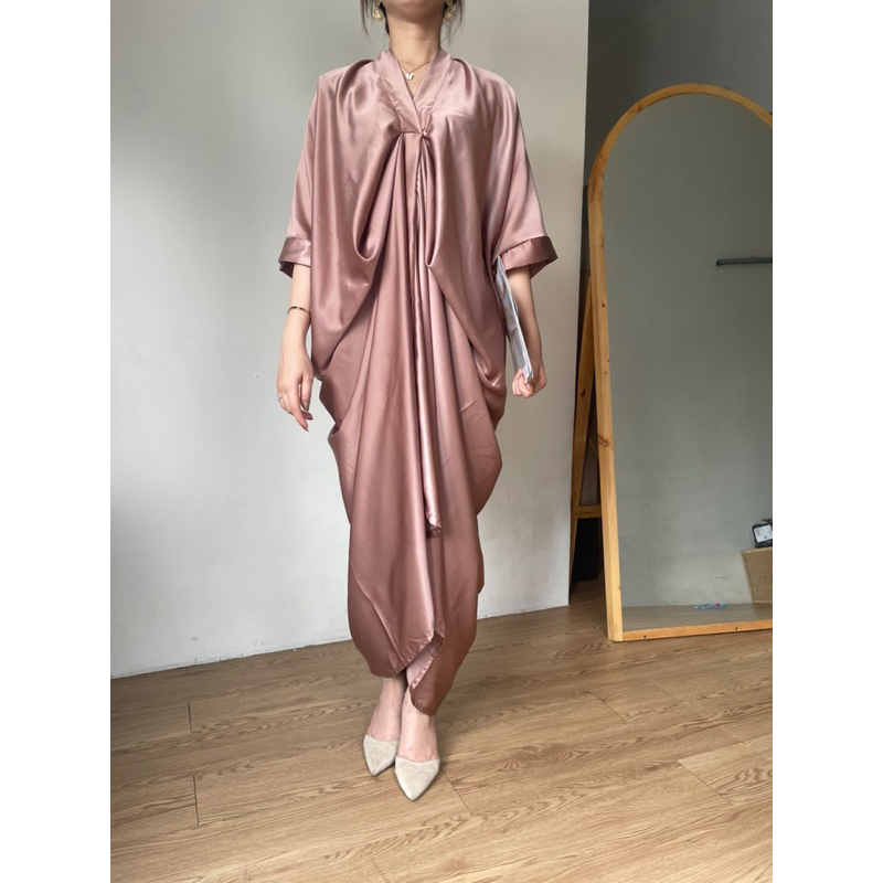 Zéa - Velma - Kaftan Satin Polos Dress Midi Lebaran Kondangan