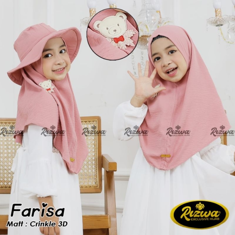 (Rizwa Hijab) FARISA •jilbab instan anak crinkle 3D•hijab instan anak free topi