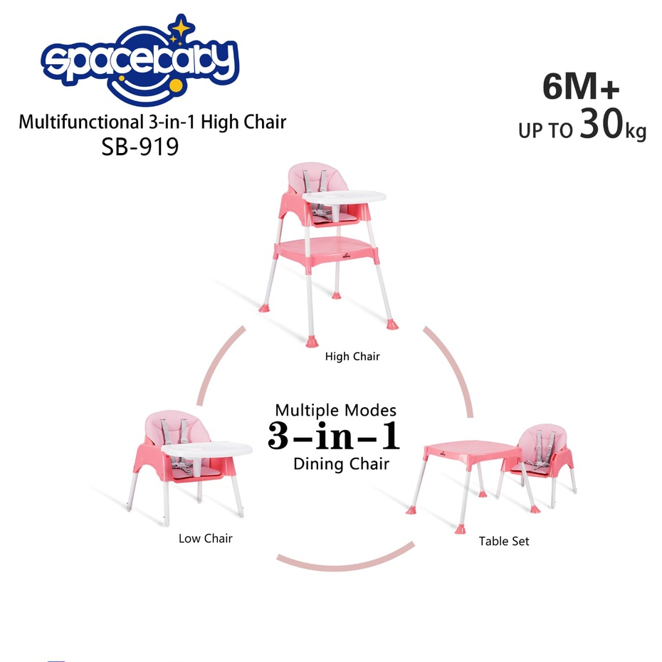 SpaceBaby SB 919 Baby Chair 3 IN 1 Booster Baby Seat 3IN1 SB919 Space Baby High Chair Kursi Makan Anak Bayi 3IN1 SB 917 SB917 SB 918 SB918