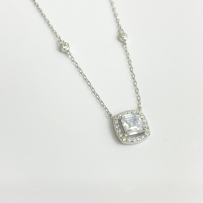 perhiasan wanita kalung liontin kotak mata kristal berlian zirconia perak asli s925 global jewellery CN066