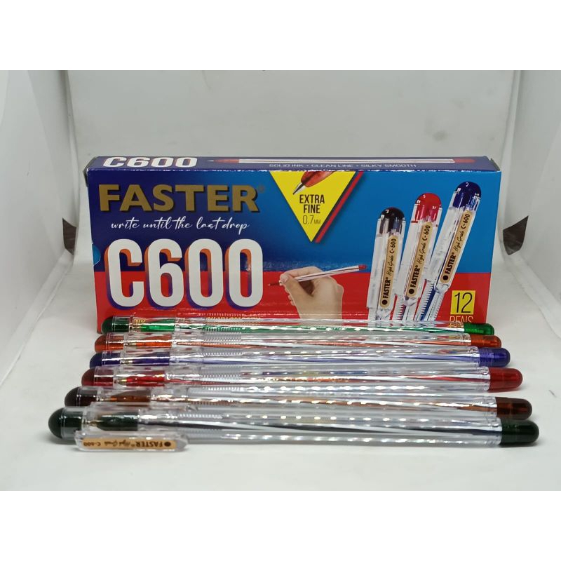 Pulpen Ballpoint Hitam Faster C6 C600 0.5mm Warna Warni 1 pak isi 12 pulpen