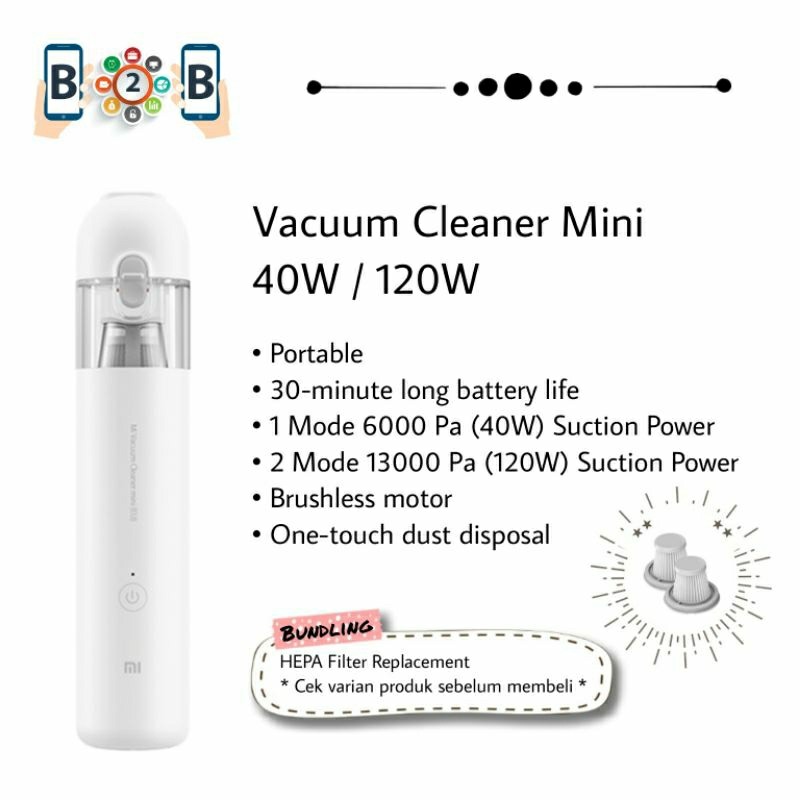 Mini Vacuum Cleaner Portable 40W 6000 Pa EU - 120W 13000 Pa Suction Power Penyedot Debu Mobil