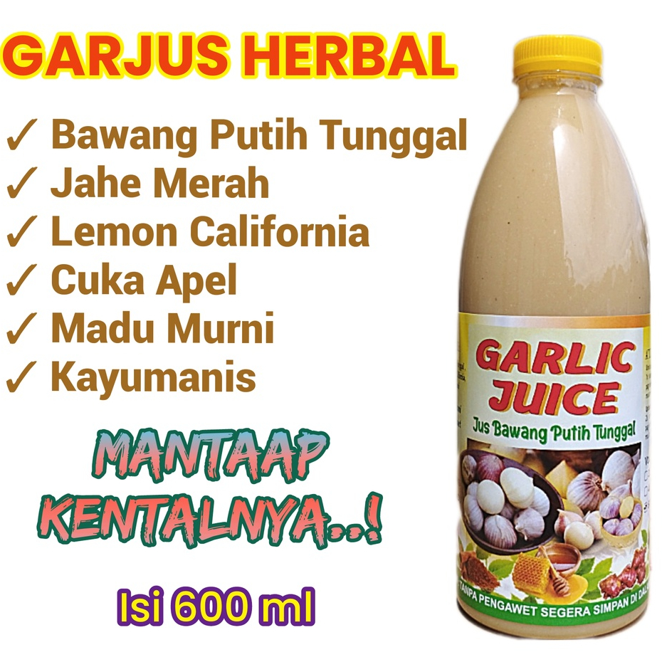 Jus Bawang Putih Tunggal Jahe Merah Lemon Madu Cuka Apel Kayu Manis - Hipertensi, Asam Urat, Kolesterol, Pelangsing, Detox, Ramuan Herbal, Garjus, Garlic Juice 600ml