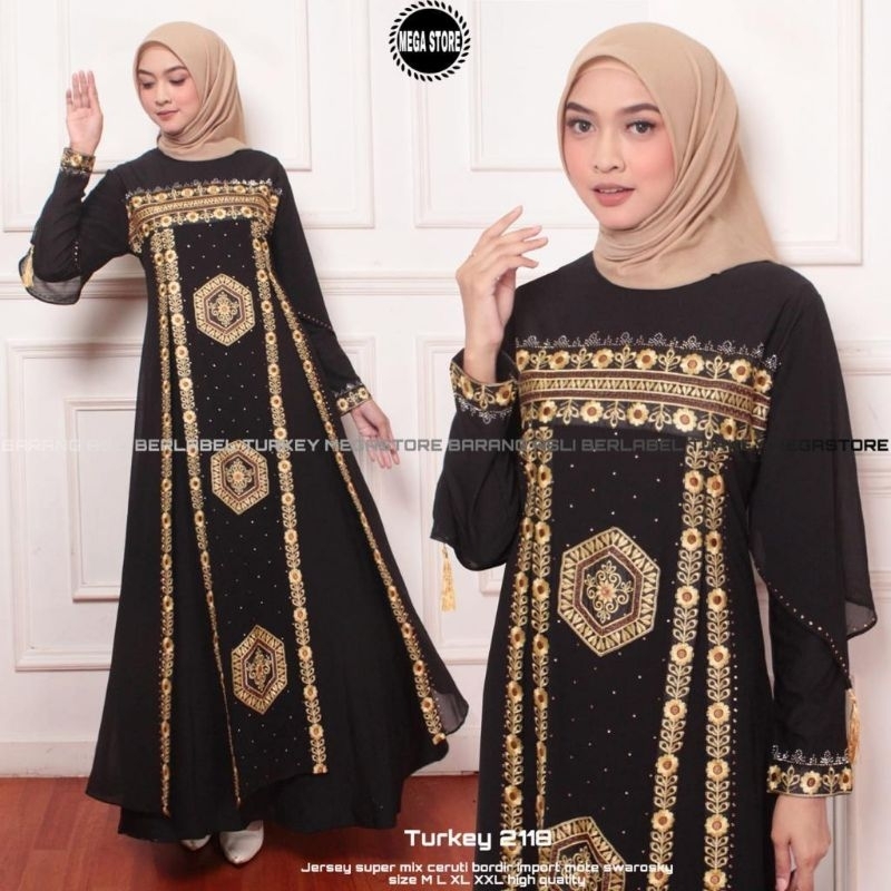Baju Gamis Wanita Abaya Turkey Turki Hitam 2118 Dress Dres Jubah Hitam Ori Megastore