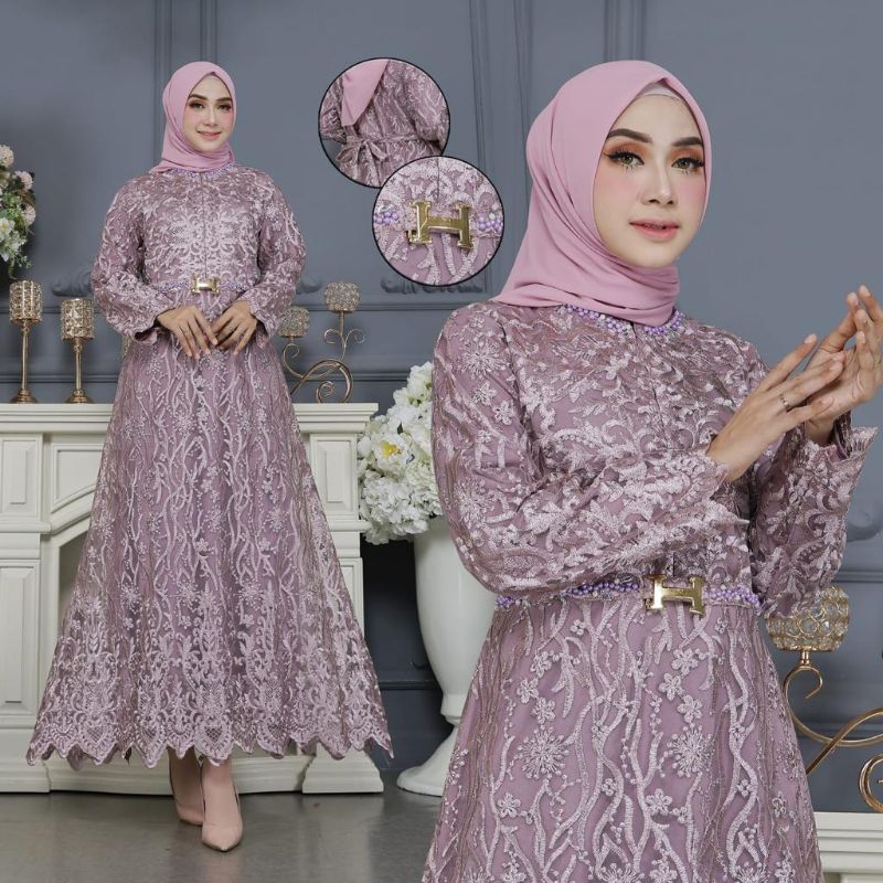 GAMIS ZAHRA // BAHAN TILLE MUTIARA MIX PAYET FULL FURING // KODE EK