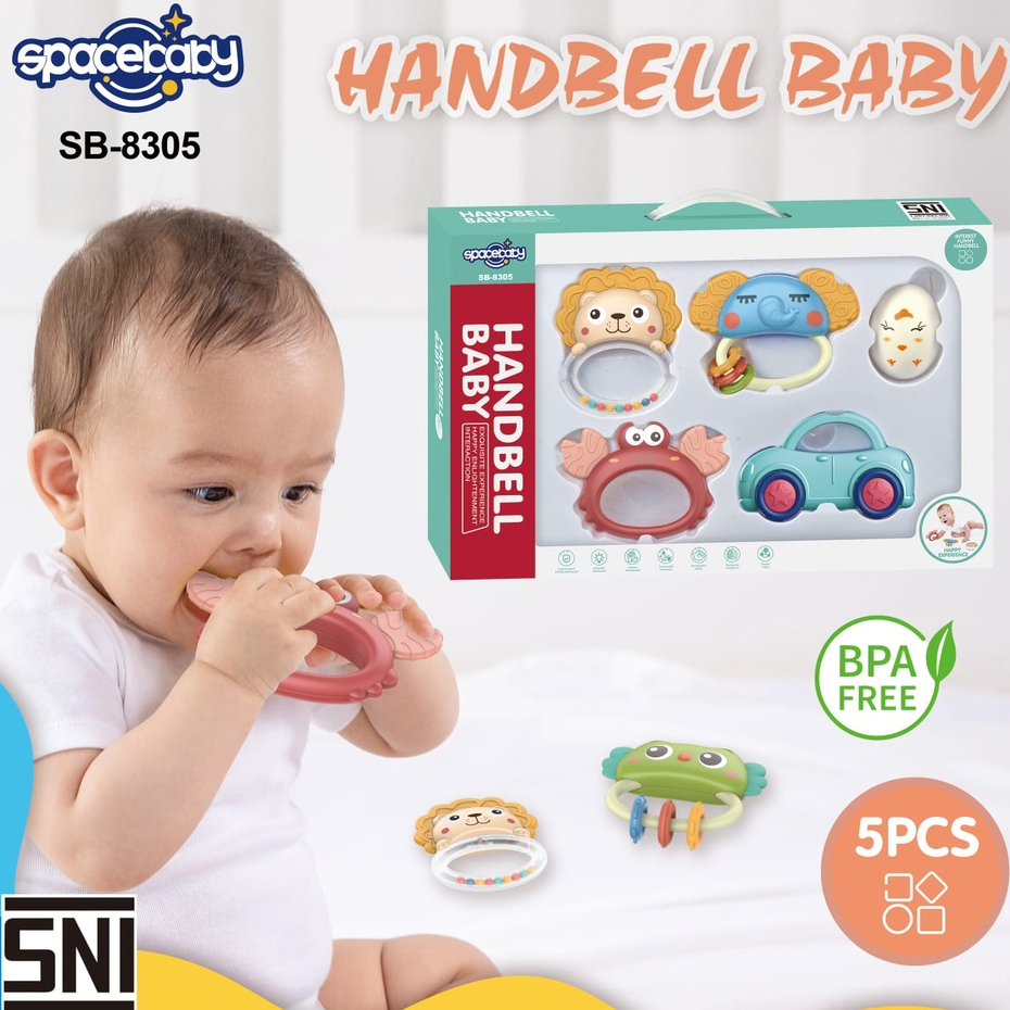 Dot Bayi SpaceBaby SB 8305 8306 8307 Empeng Bayi Mainan Gigi Bayi Handbell Baby SB 8305 5 IN 1 SB 8306 6 IN 1 SB 8307 7 IN 1 Space Baby Hand Bell Baby SB8305 5IN1 SB8306 6IN1 SB8307 7IN1