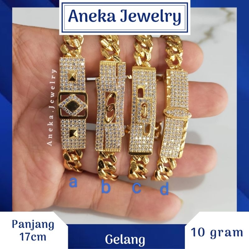 Gelang Stang Ukir Plat Variasi, Sepuh Emas Kuning, Perak 925